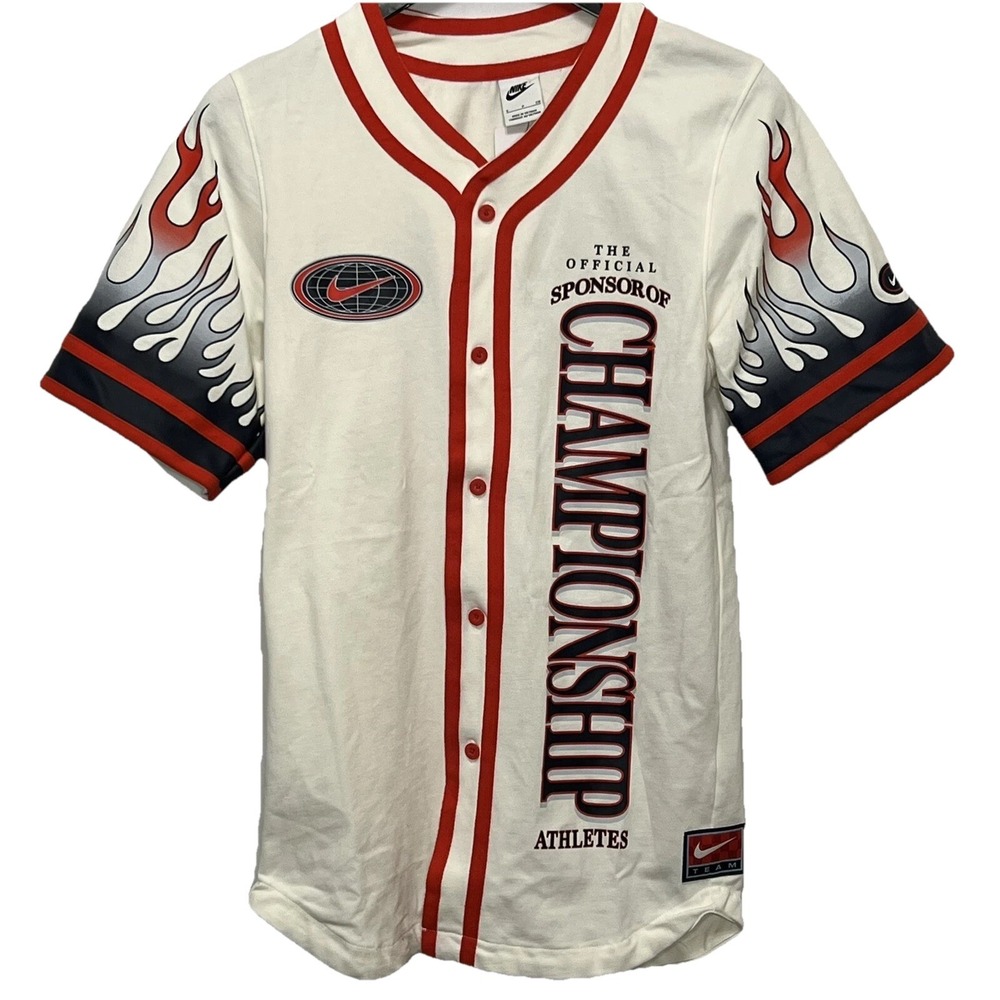 Nike Baseball Henley Flames Championship Athletic Game Jersey Men Size Small New